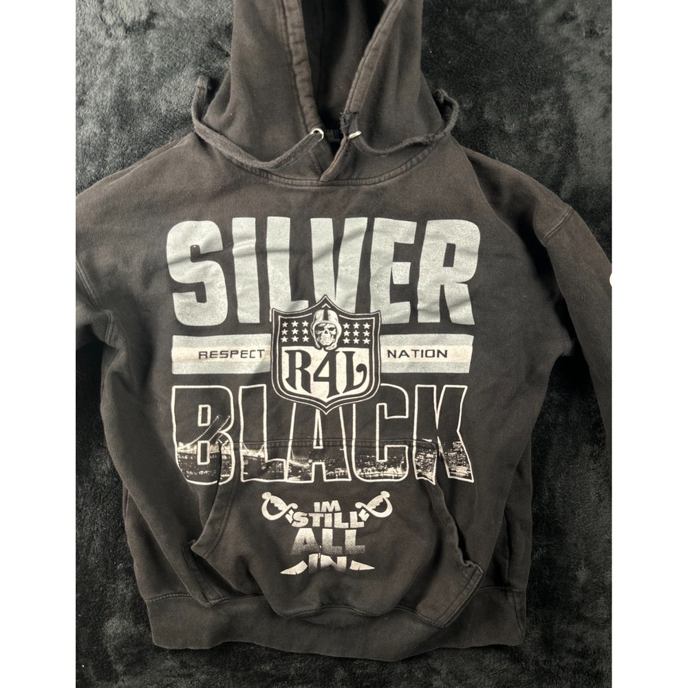 RAIDERS SILVER BLACK Hoodie Men's Large R4L Nation Respect Distressed